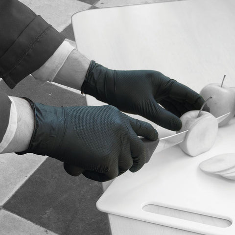 Extra Strong Diamond Grip Black Nitrile Powder Free Gloves- Box of 100 - BeSafe Supplies Ltd
