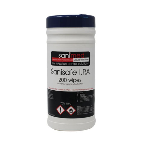 Sanimed Sanisafe 70% IPA Disinfectant Wipes ‑ 200 Wipes - BeSafe Supplies Ltd