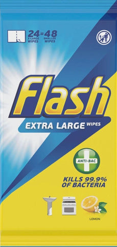 Flash Antibacterial Lemon Extra Large Wipes - Pack of 24 - 48 - BeSafe Supplies Ltd